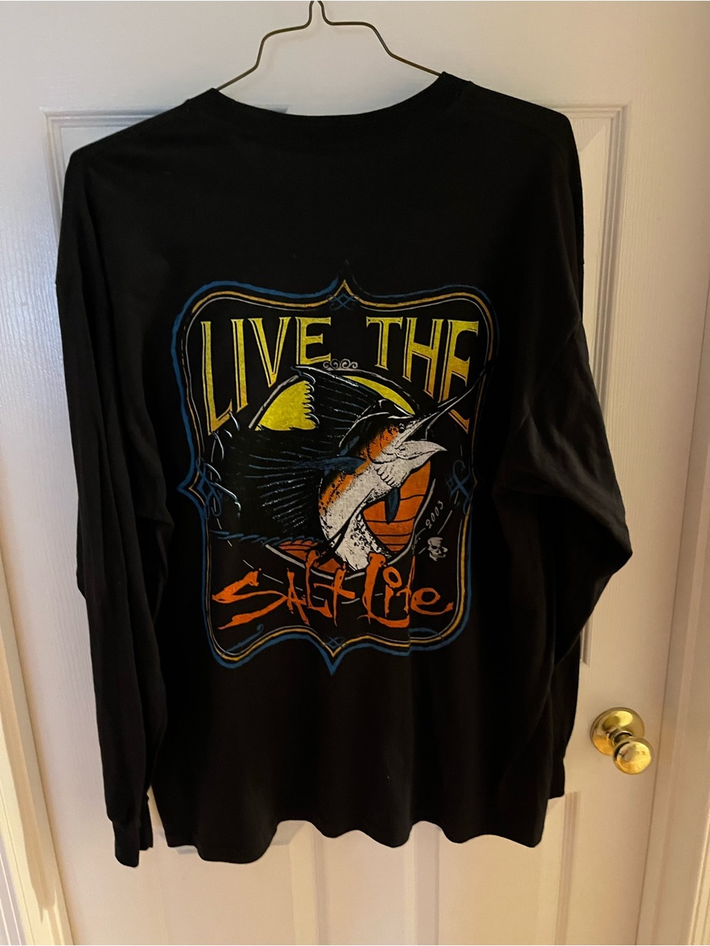 Salt Life Black Long Sleeve Tee with Yellow, Orange and Blue Fish Graphic